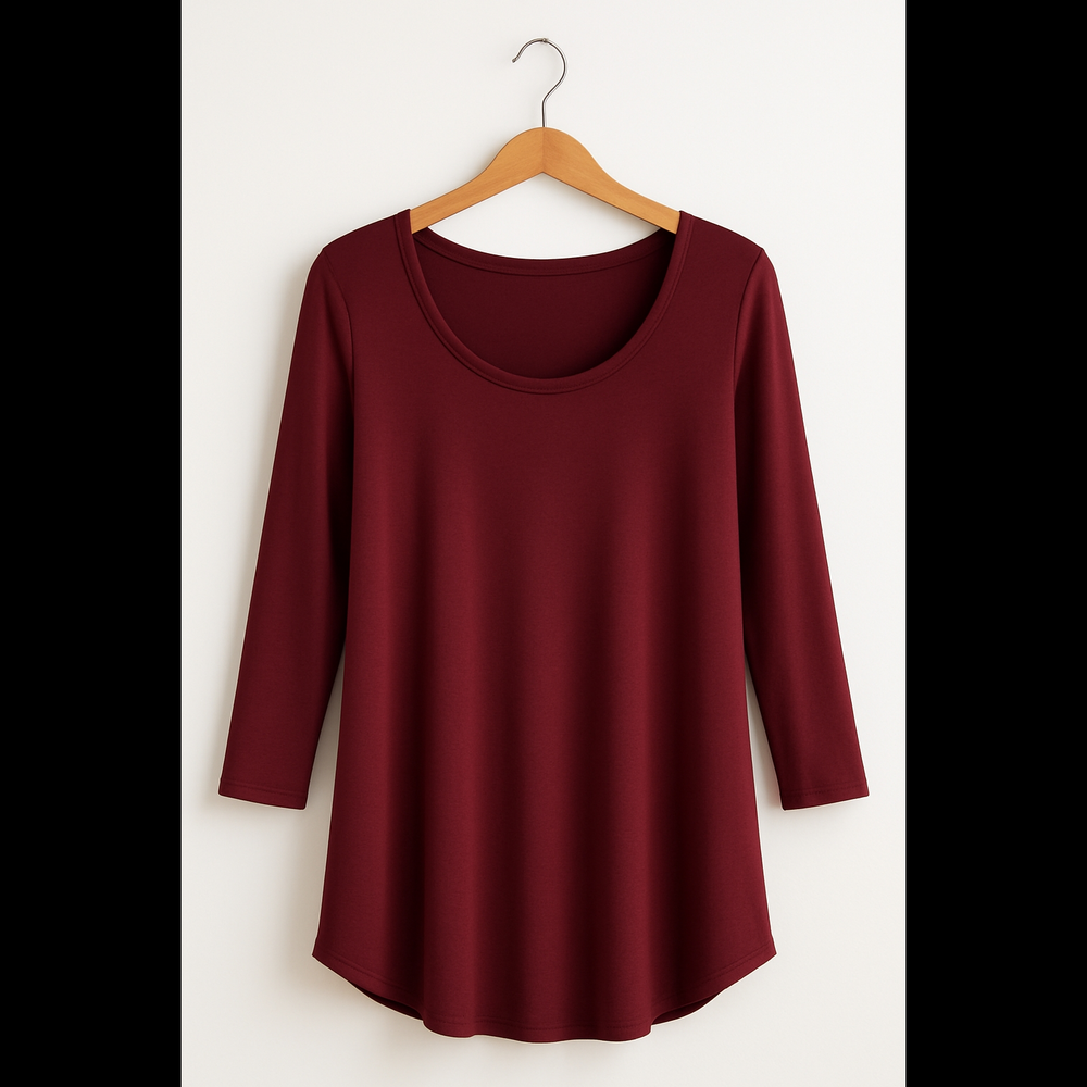 J. Jill Burgundy Scoop Neck Forward Seam Supima Lux Cotton Tunic